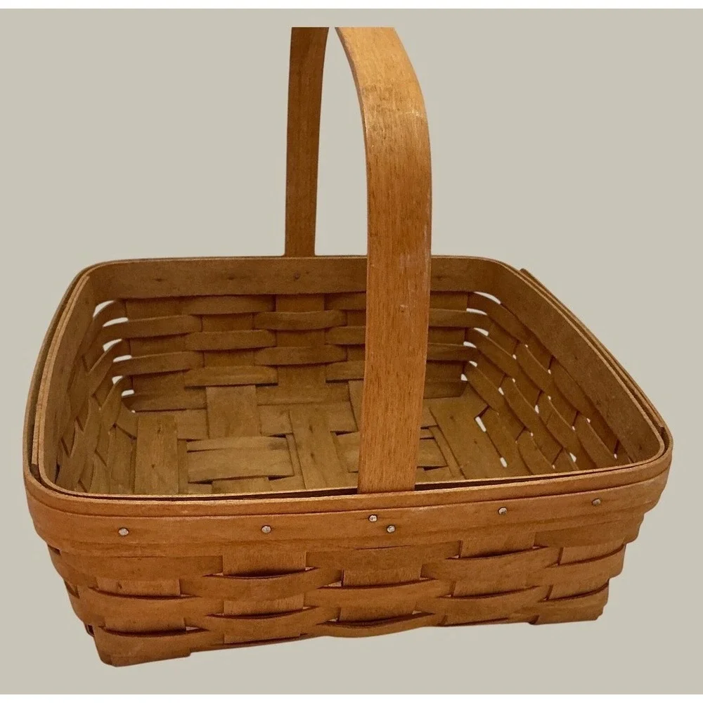 Longaberger Vintage Handwoven Square Basket Fixed Handle 10x10 Farmhouse Decor
